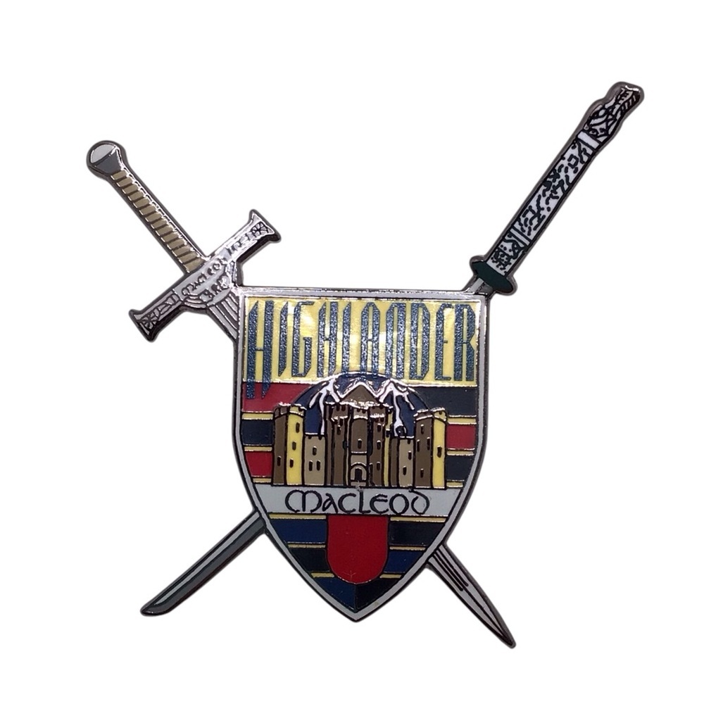 Vintage Highlander MacLeod Shield & Swords Lapel Pin TV Series Collectible